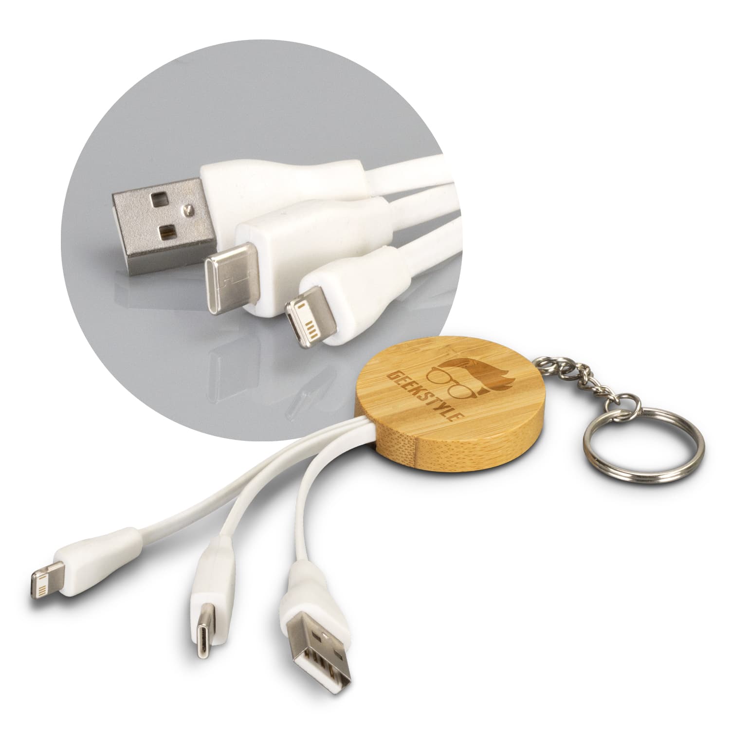 Bamboo Charging Cable Key Ring - Round — view 2 of 4