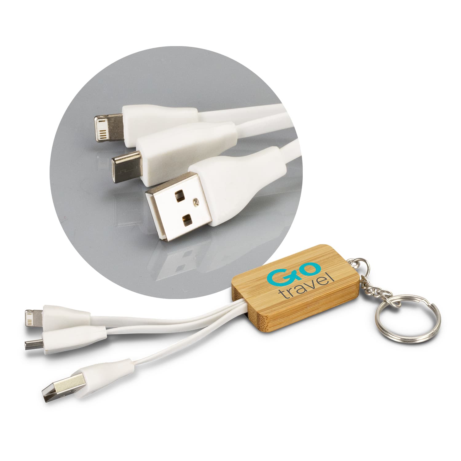 Bamboo Charging Cable Key Ring - Rectangle — view 2 of 4