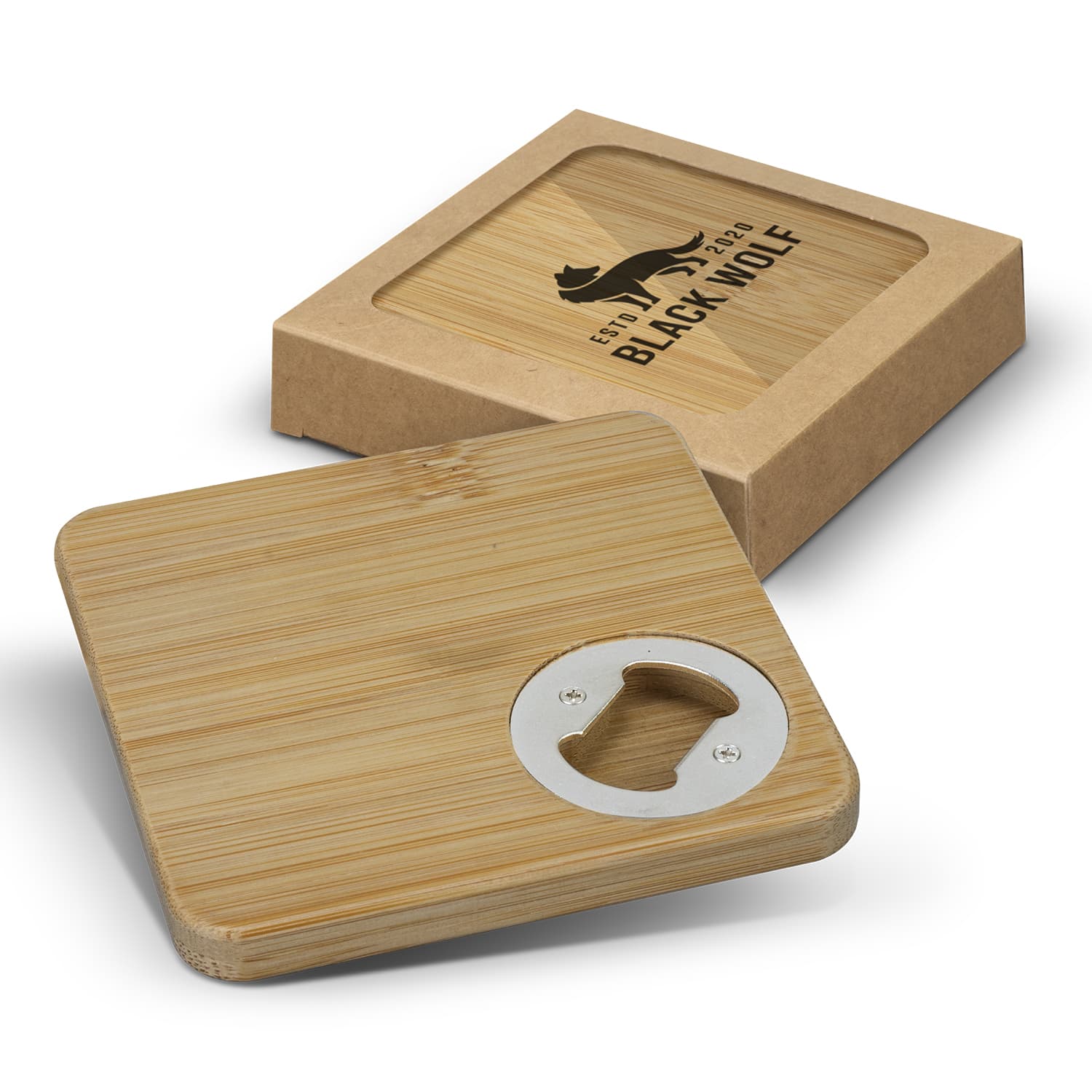 Bamboo Bottle Opener Coaster - Set of 2 - Square — view 2 of 4
